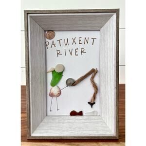 Handmade Pax River Fisherman Sea Glass Art 5x7